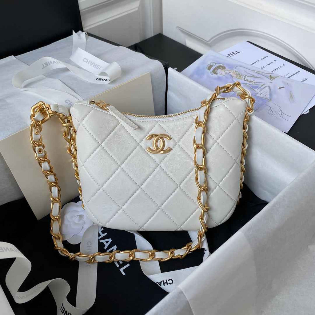 Chanel Hobo HandBag AS4443 Shiny Lambskin White