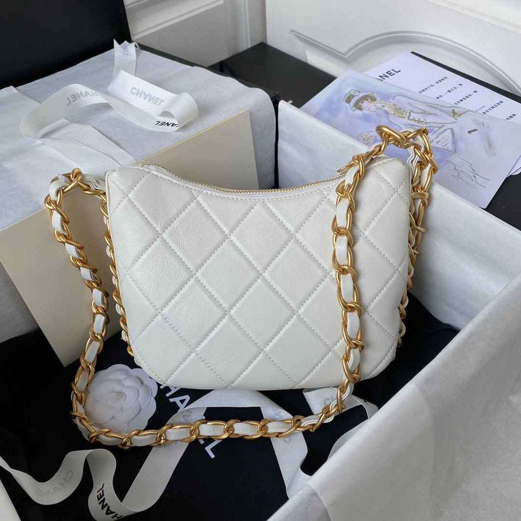 Chanel Hobo HandBag AS4443 Shiny Lambskin White