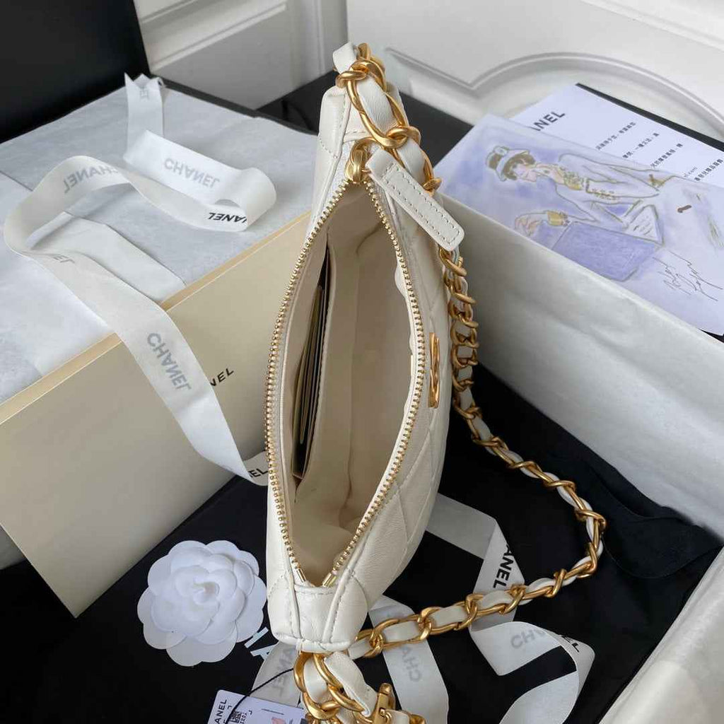 Chanel Hobo HandBag AS4443 Shiny Lambskin White