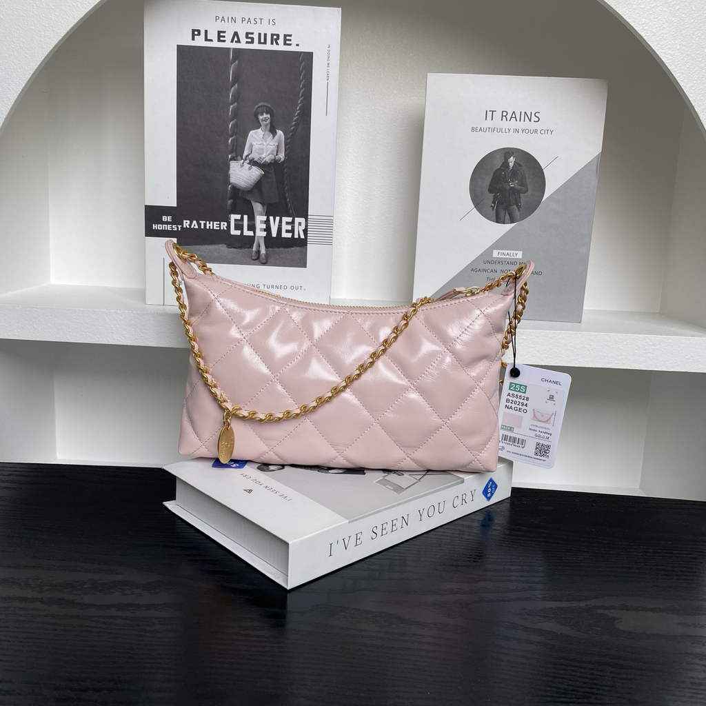 Chanel Hobo handbag, Metallic calfskin, AS5528 pink