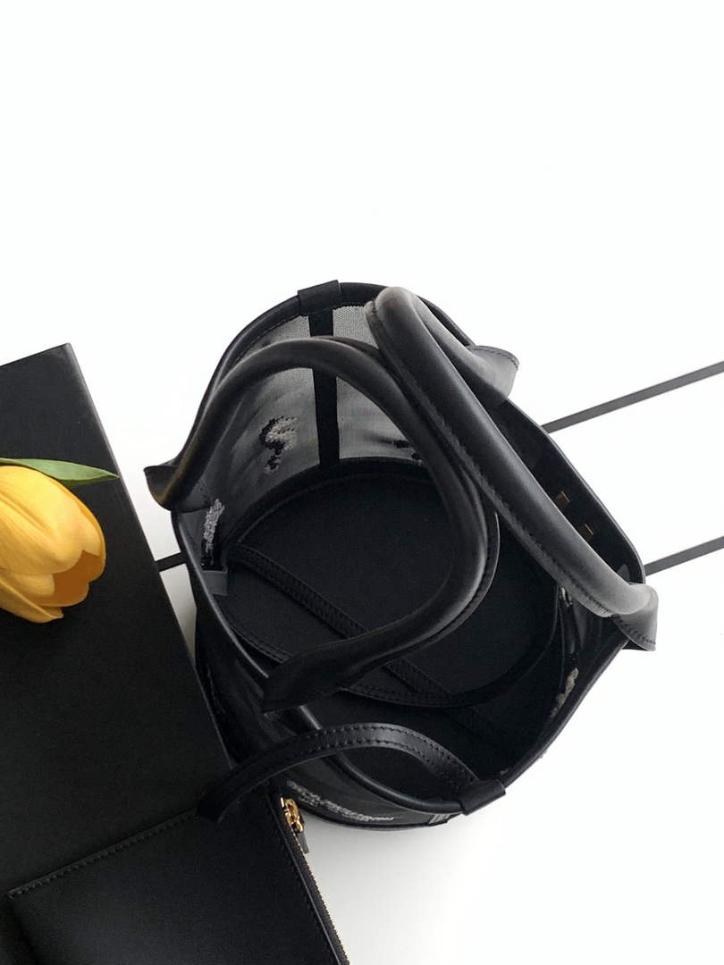 Chanel AS6189 Black Mesh Calfskin Large Bucket Bag.
