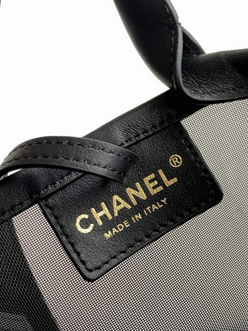 Chanel AS6189 Black Mesh Calfskin Large Bucket Bag.