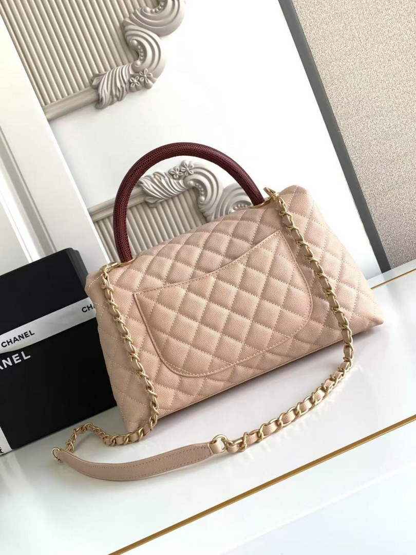 Chanel Large Flap bag with top handle A92991, Apricot Red calfskin
