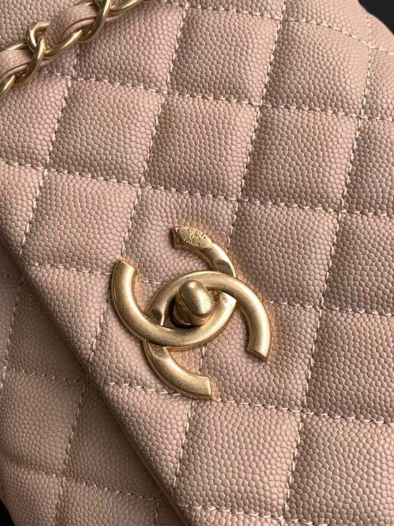 Chanel Large Flap bag with top handle A92991, Apricot Red calfskin