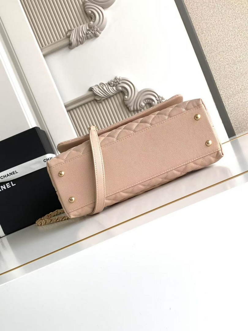 Chanel Large Flap bag with top handle A92991, Apricot Red calfskin