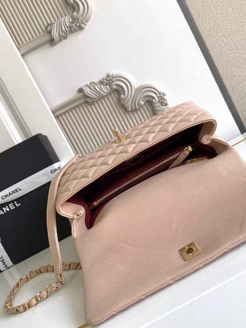 Chanel Large Flap bag with top handle A92991, Apricot Red calfskin