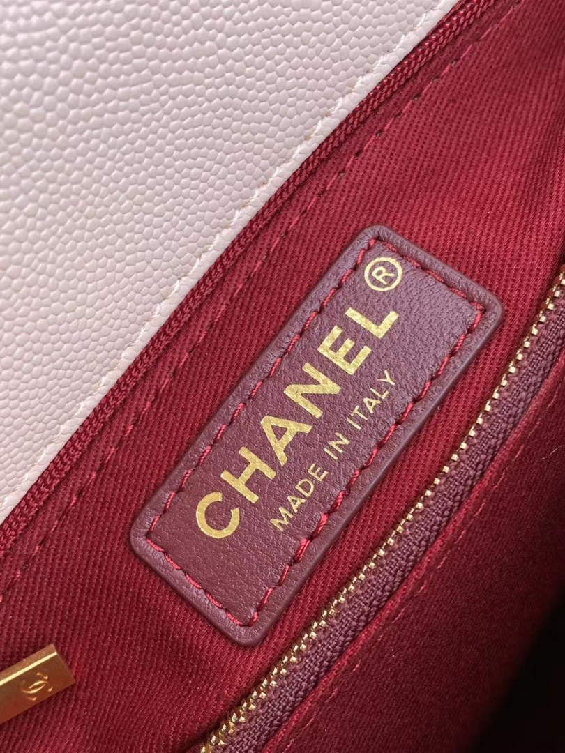 Chanel Large Flap bag with top handle A92991, Apricot Red calfskin