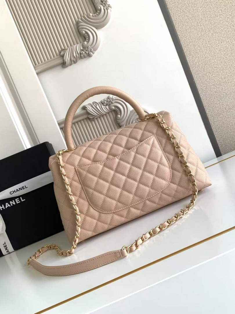 Chanel Large Flap bag with top handle A92991, Apricot calfskin