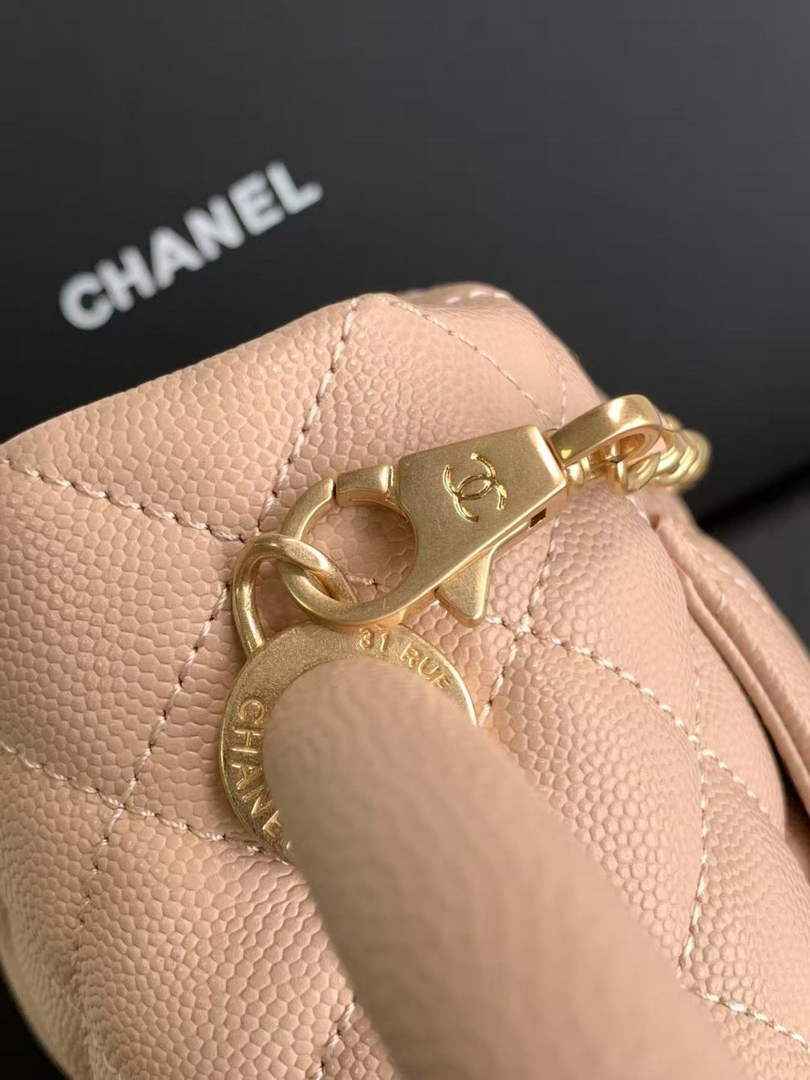 Chanel Large Flap bag with top handle A92991, Apricot calfskin