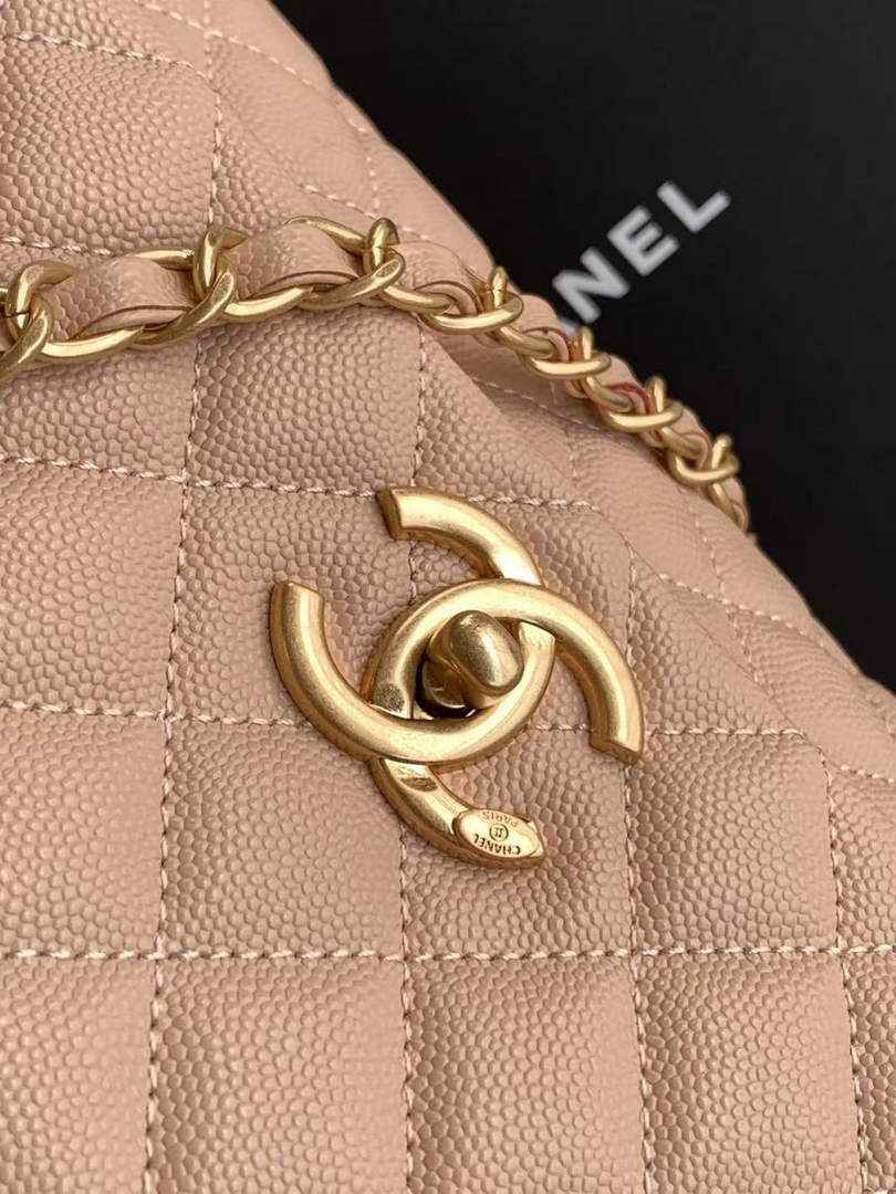 Chanel Large Flap bag with top handle A92991, Apricot calfskin