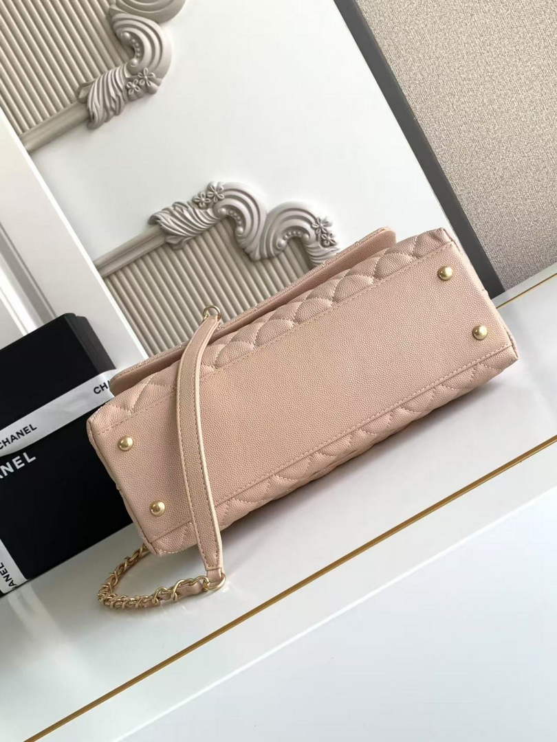 Chanel Large Flap bag with top handle A92991, Apricot calfskin