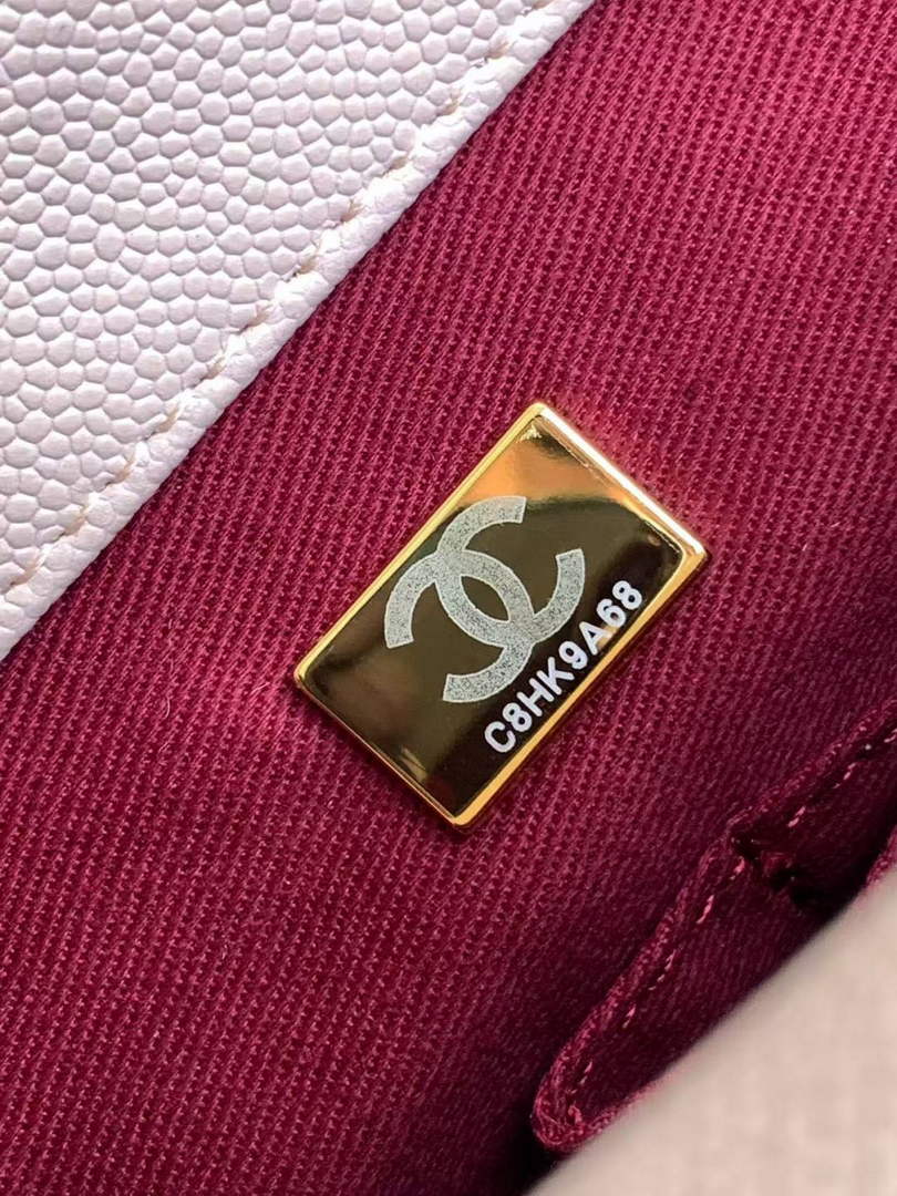Chanel Large Flap bag with top handle A92991, Apricot calfskin