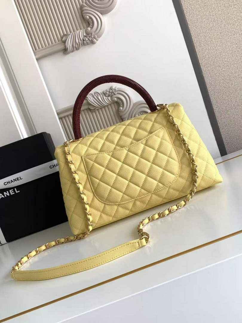 Chanel Large Flap bag with top handle A92991, Yellow Red calfskin
