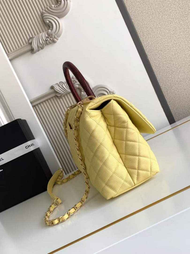 Chanel Large Flap bag with top handle A92991, Yellow Red calfskin