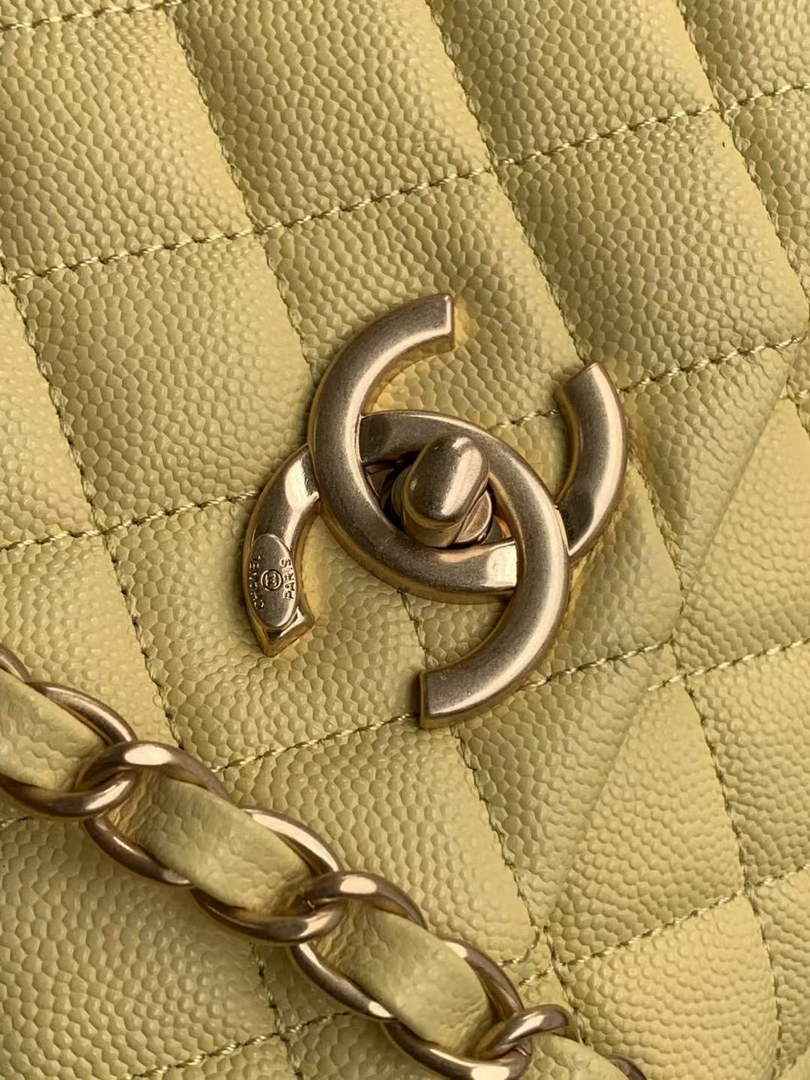 Chanel Large Flap bag with top handle A92991, Yellow Red calfskin