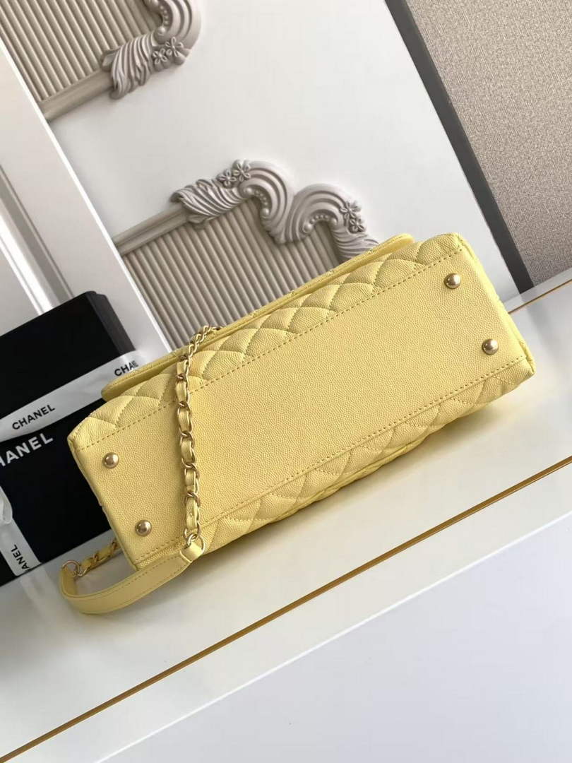 Chanel Large Flap bag with top handle A92991, Yellow Red calfskin
