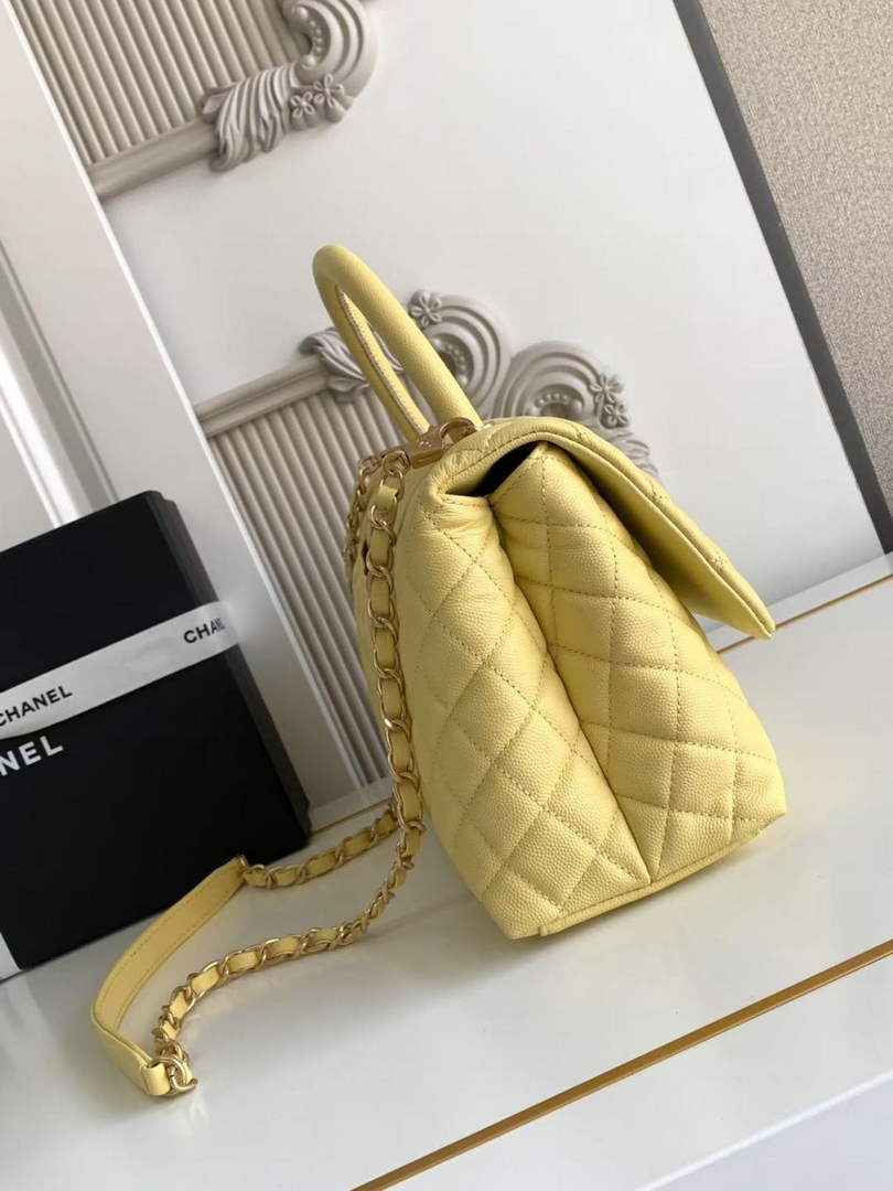 Chanel Large Flap bag with top handle A92991, Yellow calfskin