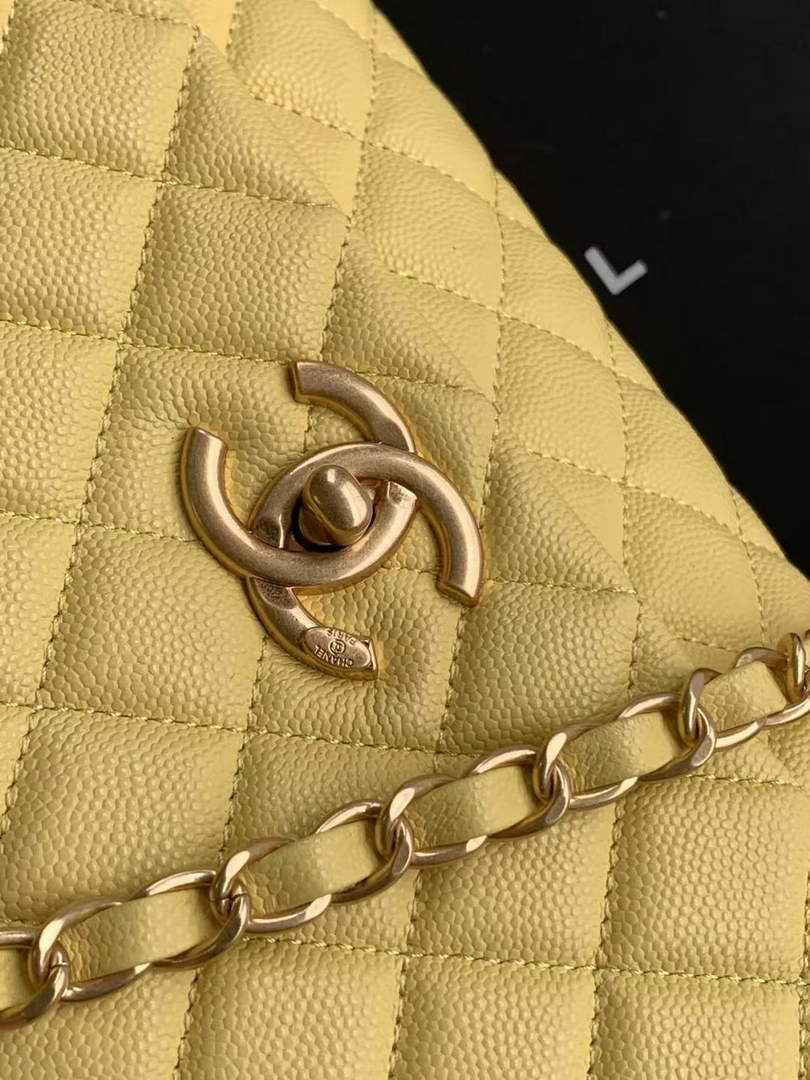 Chanel Large Flap bag with top handle A92991, Yellow calfskin