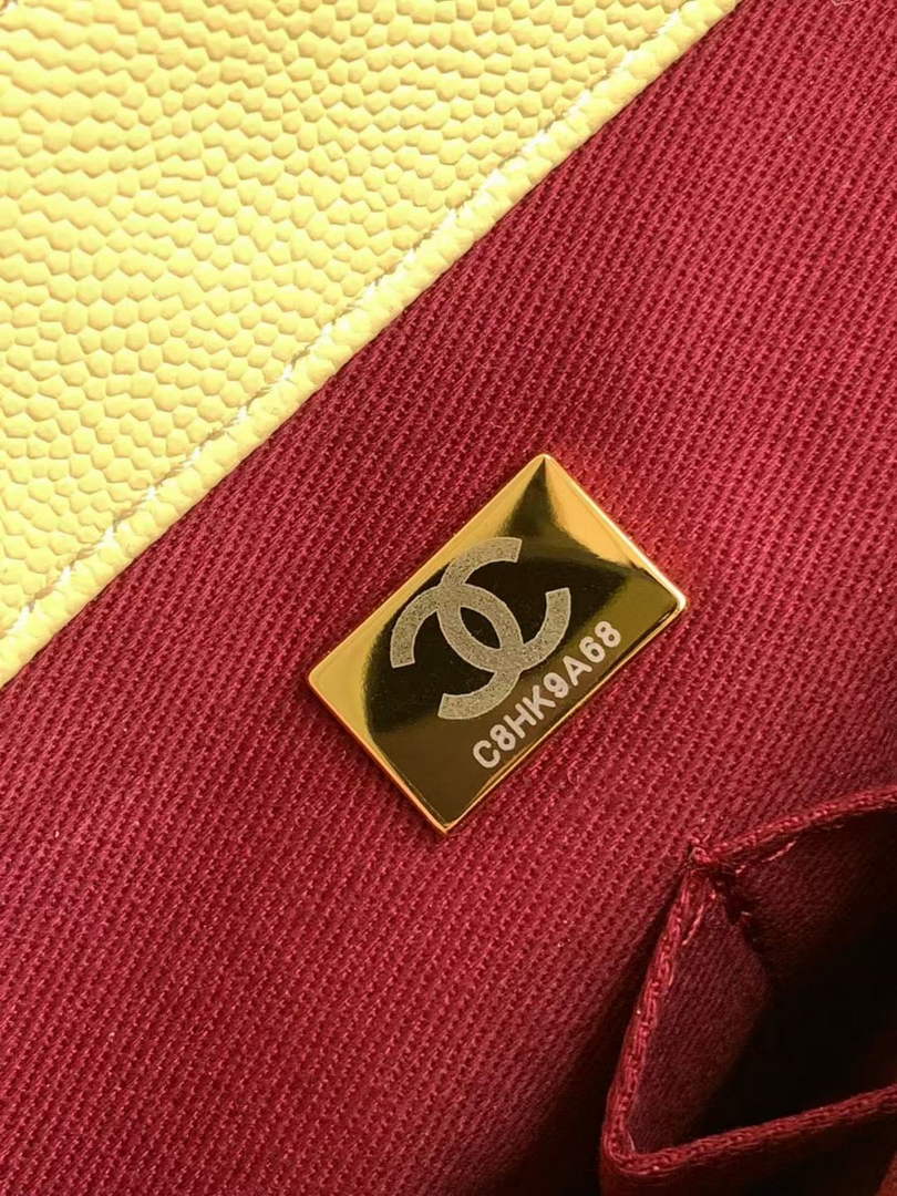 Chanel Large Flap bag with top handle A92991, Yellow calfskin