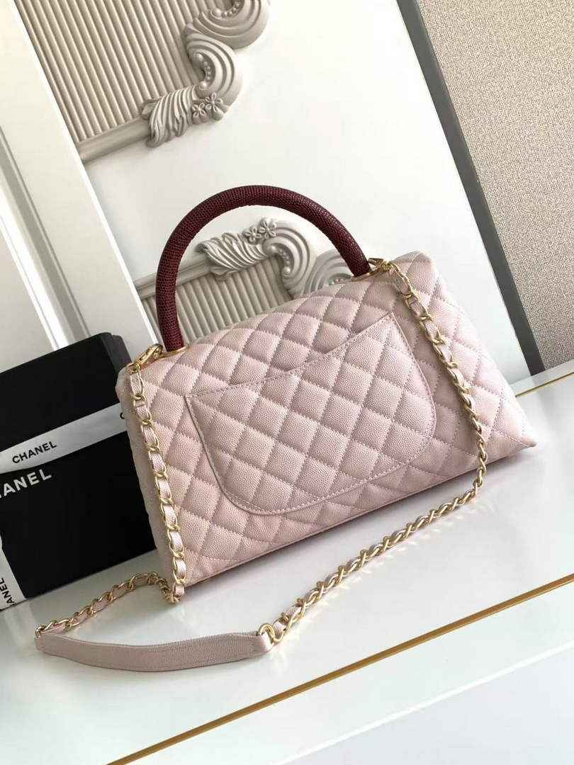 Chanel Large Flap bag with top handle A92991, Pink Red calfskin