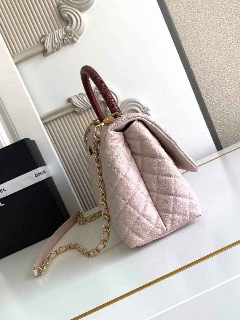 Chanel Large Flap bag with top handle A92991, Pink Red calfskin
