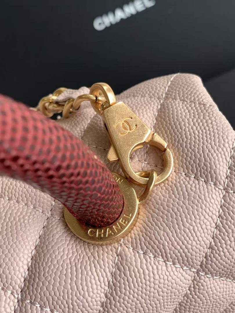 Chanel Large Flap bag with top handle A92991, Pink Red calfskin