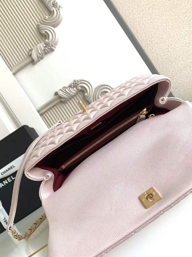 Chanel Large Flap bag with top handle A92991, Pink Red calfskin