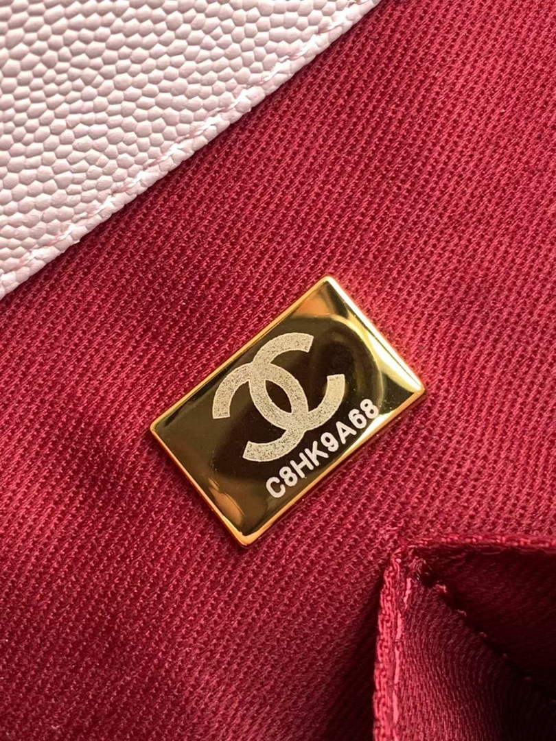 Chanel Large Flap bag with top handle A92991, Pink Red calfskin