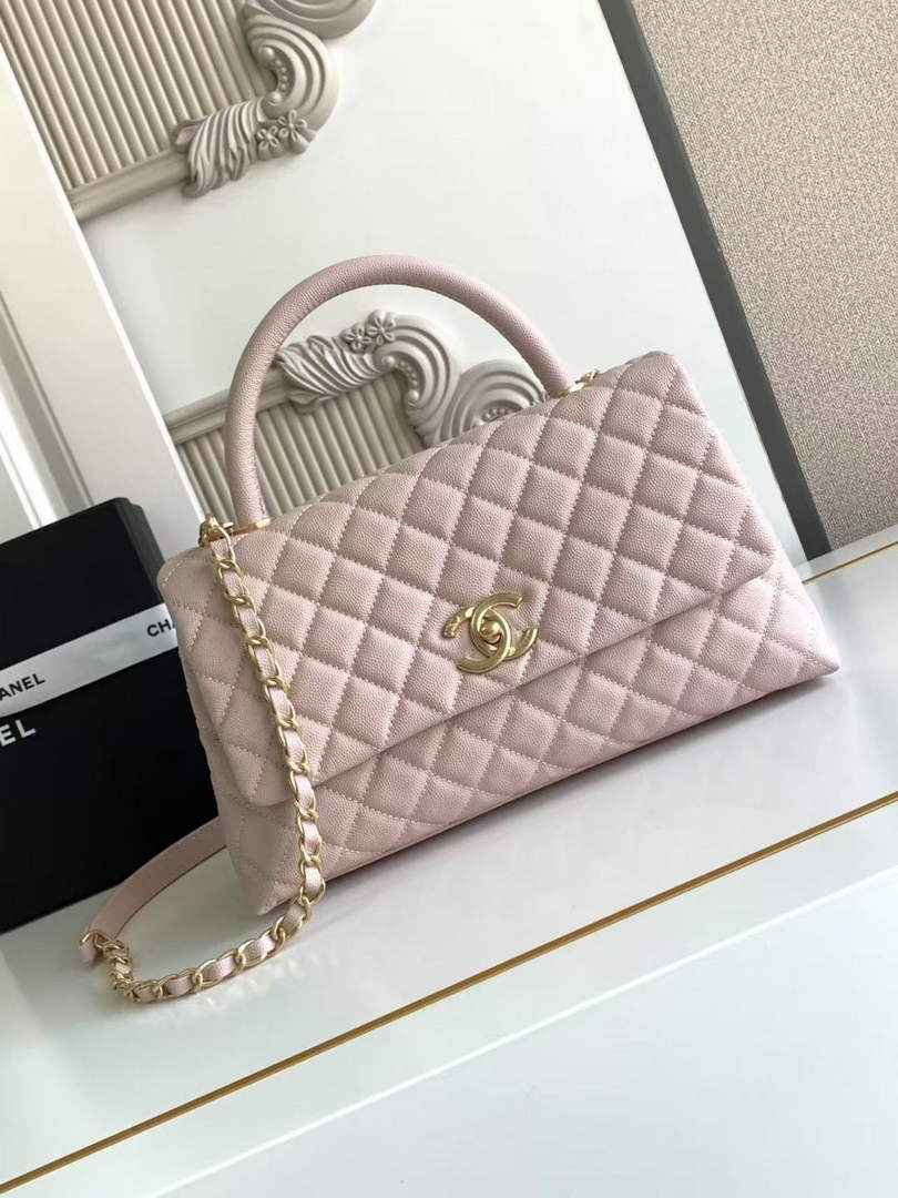 Chanel Large Flap bag with top handle A92991, Pink calfskin