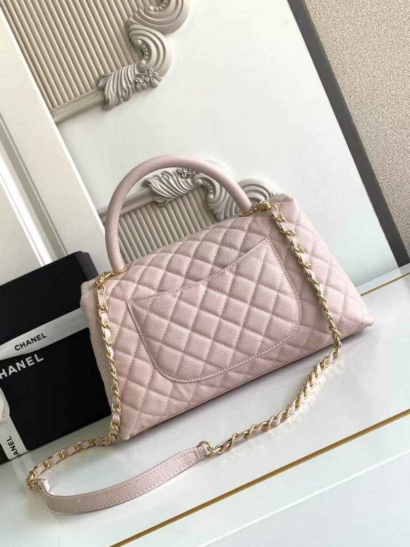 Chanel Large Flap bag with top handle A92991, Pink calfskin