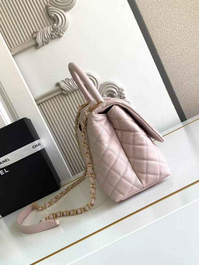 Chanel Large Flap bag with top handle A92991, Pink calfskin
