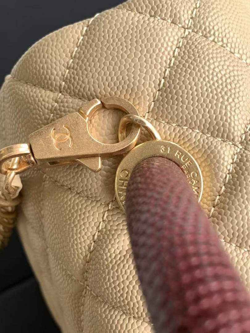 Chanel Large Flap bag with top handle A92991, Apricot Red calfskin