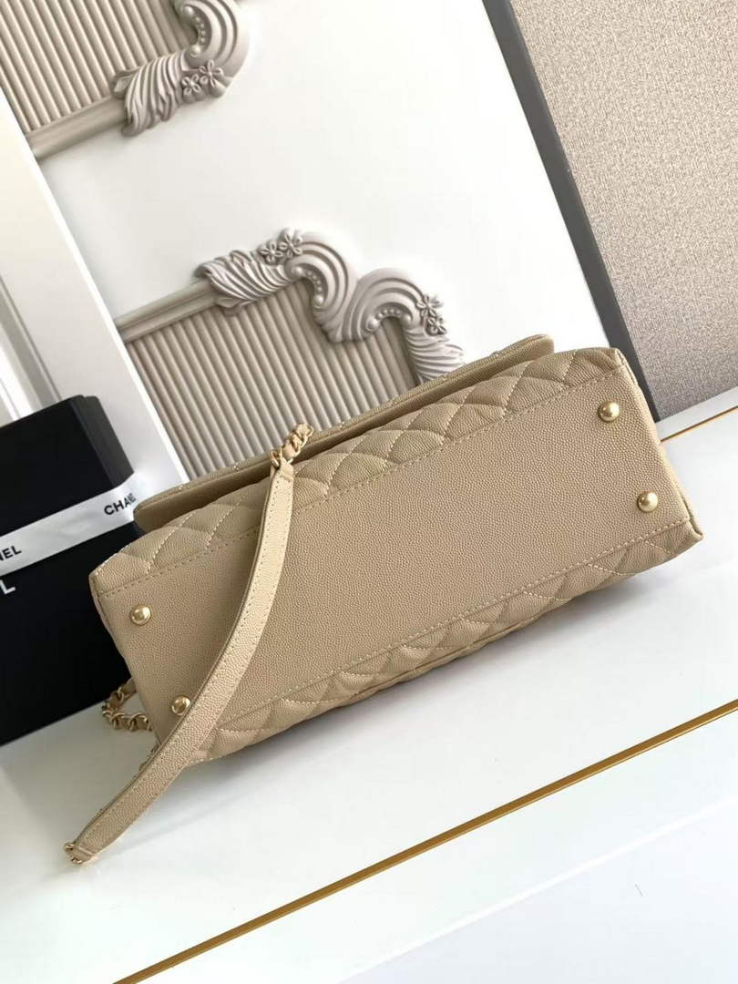 Chanel Large Flap bag with top handle A92991, Apricot Red calfskin