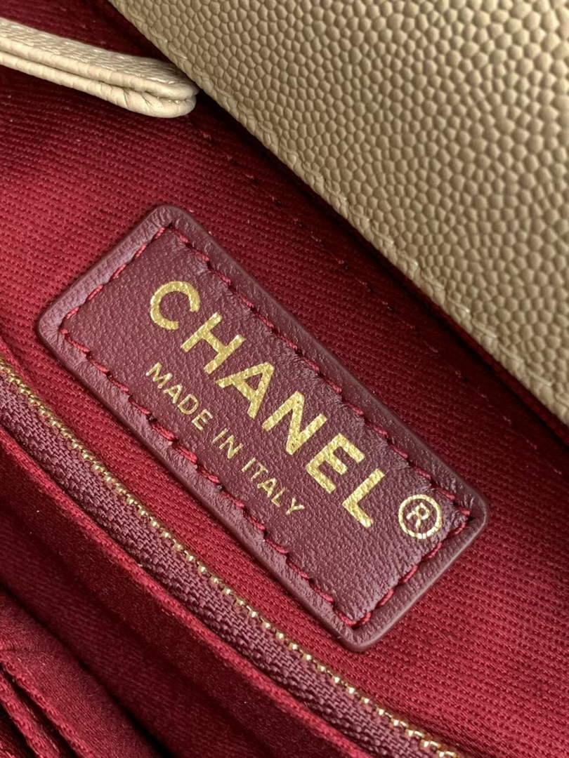 Chanel Large Flap bag with top handle A92991, Apricot Red calfskin