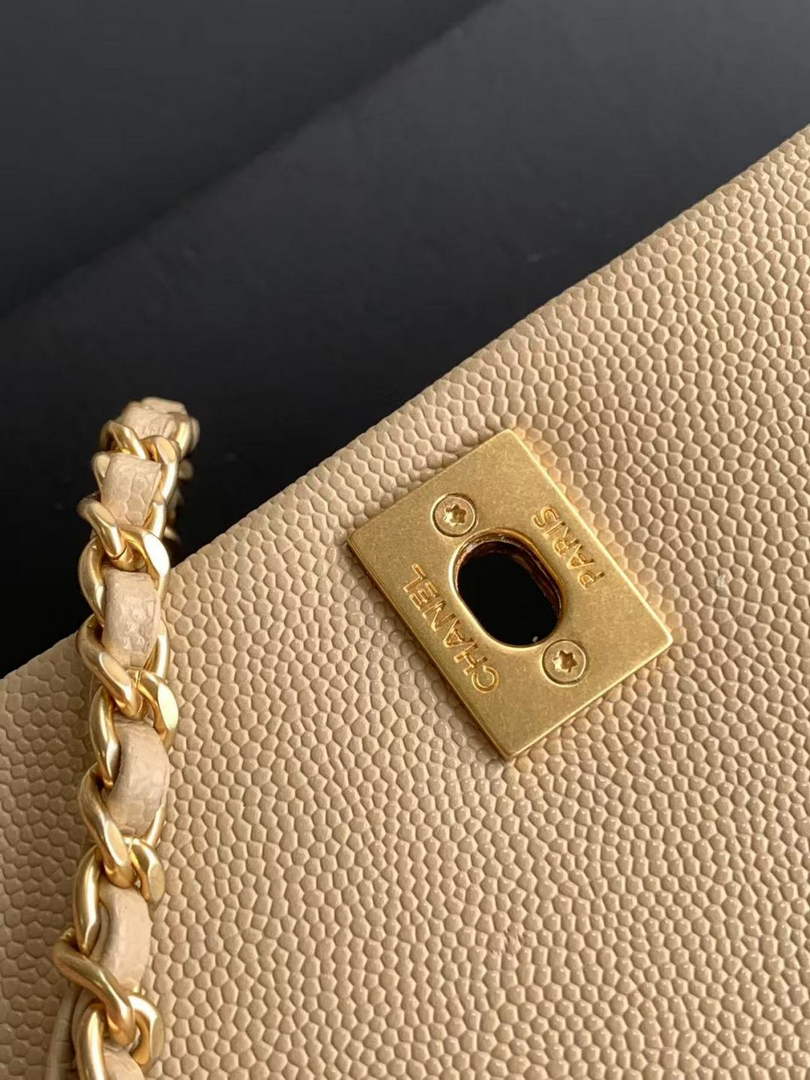 Chanel Large Flap bag with top handle A92991, Apricot calfskin