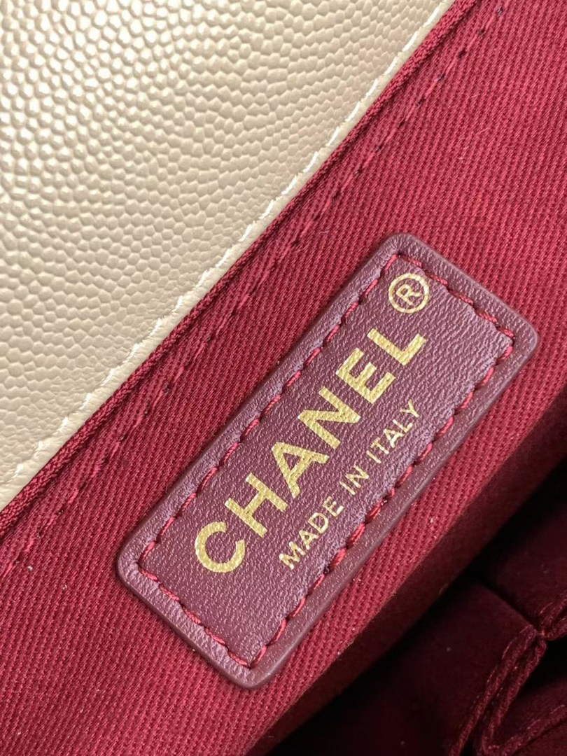 Chanel Large Flap bag with top handle A92991, Apricot calfskin
