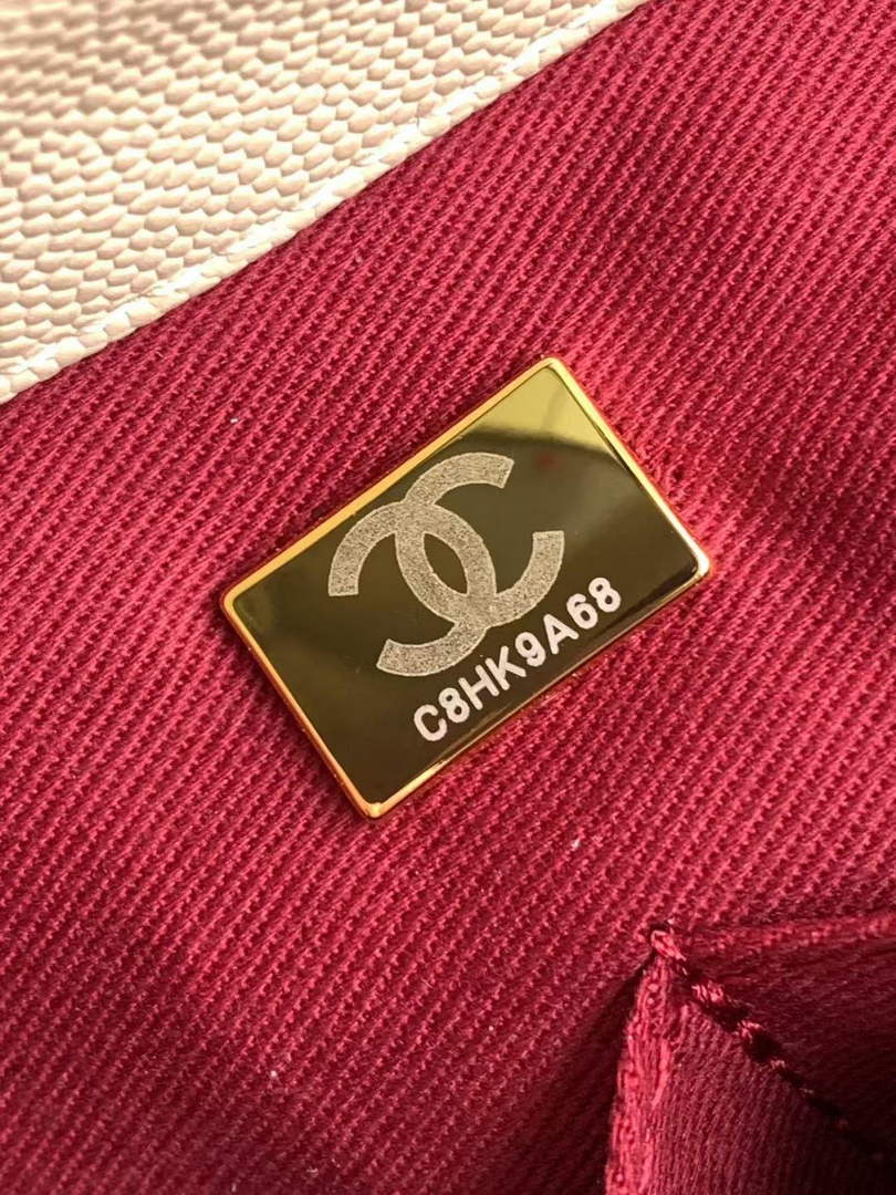 Chanel Large Flap bag with top handle A92991, Apricot calfskin