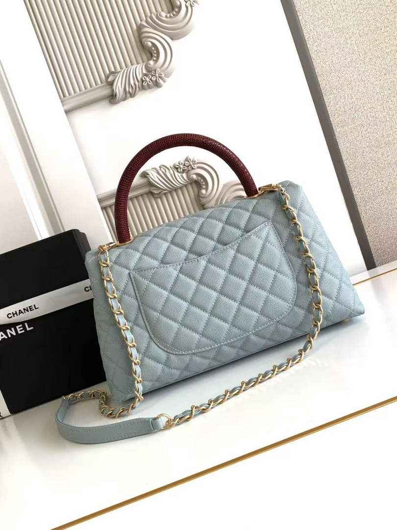 Chanel Large Flap bag with top handle A92991, Blue Red calfskin