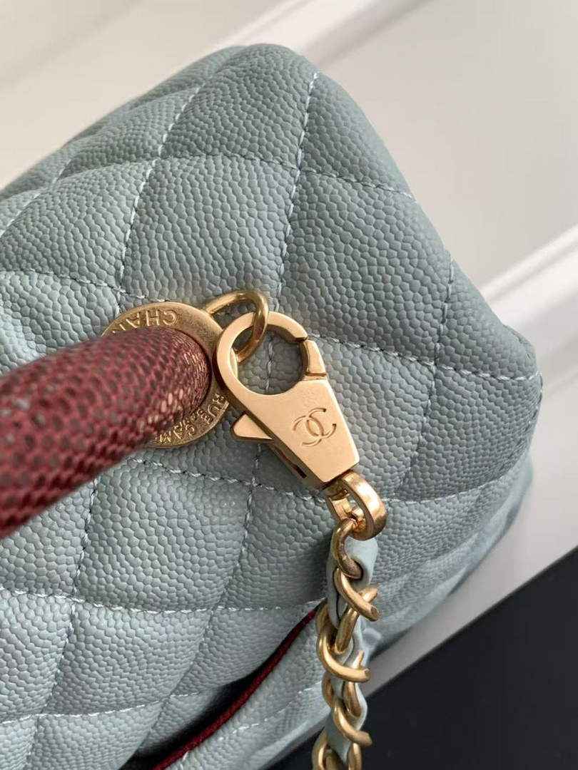 Chanel Large Flap bag with top handle A92991, Blue Red calfskin