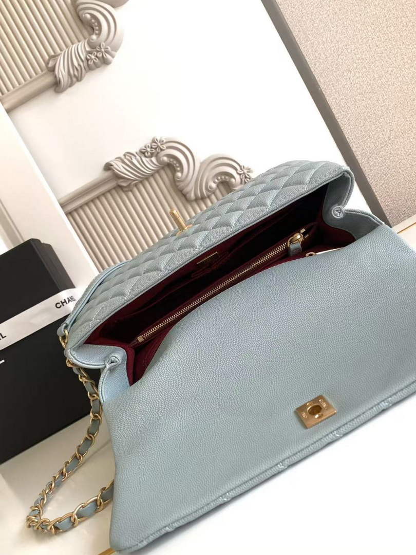 Chanel Large Flap bag with top handle A92991, Blue Red calfskin