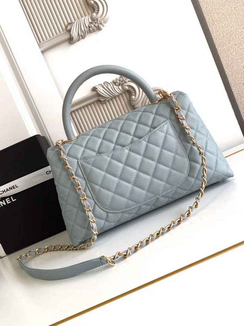 Chanel Large Flap bag with top handle A92991, Blue calfskin