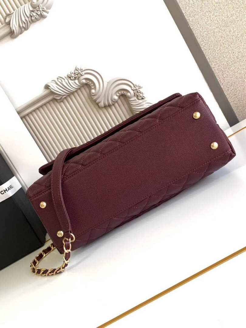 Chanel Large Flap bag with top handle A92991, Wine Red calfskin gold