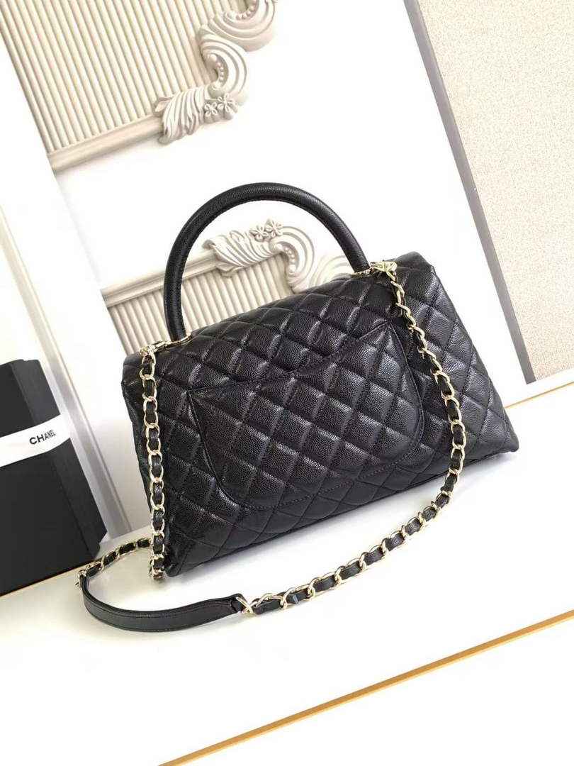 Chanel Large Flap bag with top handle A92991, Black calfskin gold