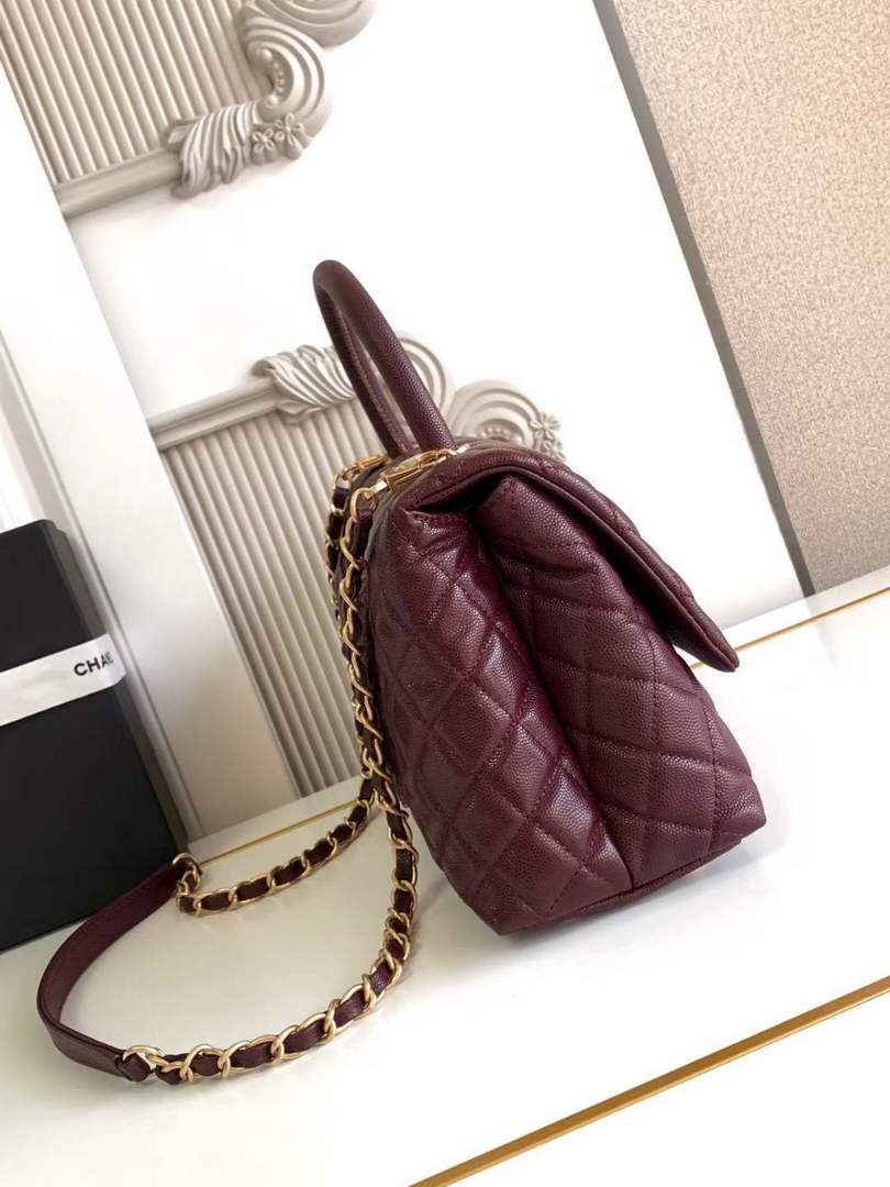 Chanel Large Flap bag with top handle A92991, Wine Red calfskin