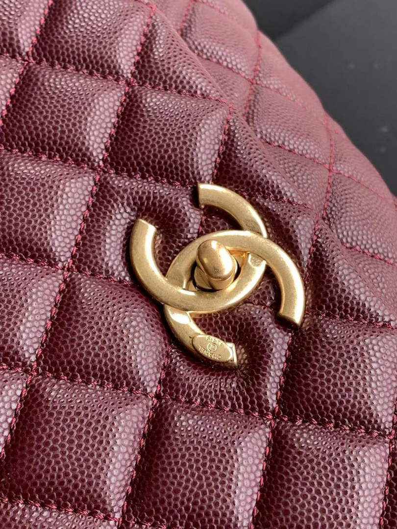 Chanel Large Flap bag with top handle A92991, Wine Red calfskin
