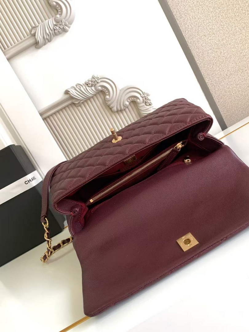 Chanel Large Flap bag with top handle A92991, Wine Red calfskin