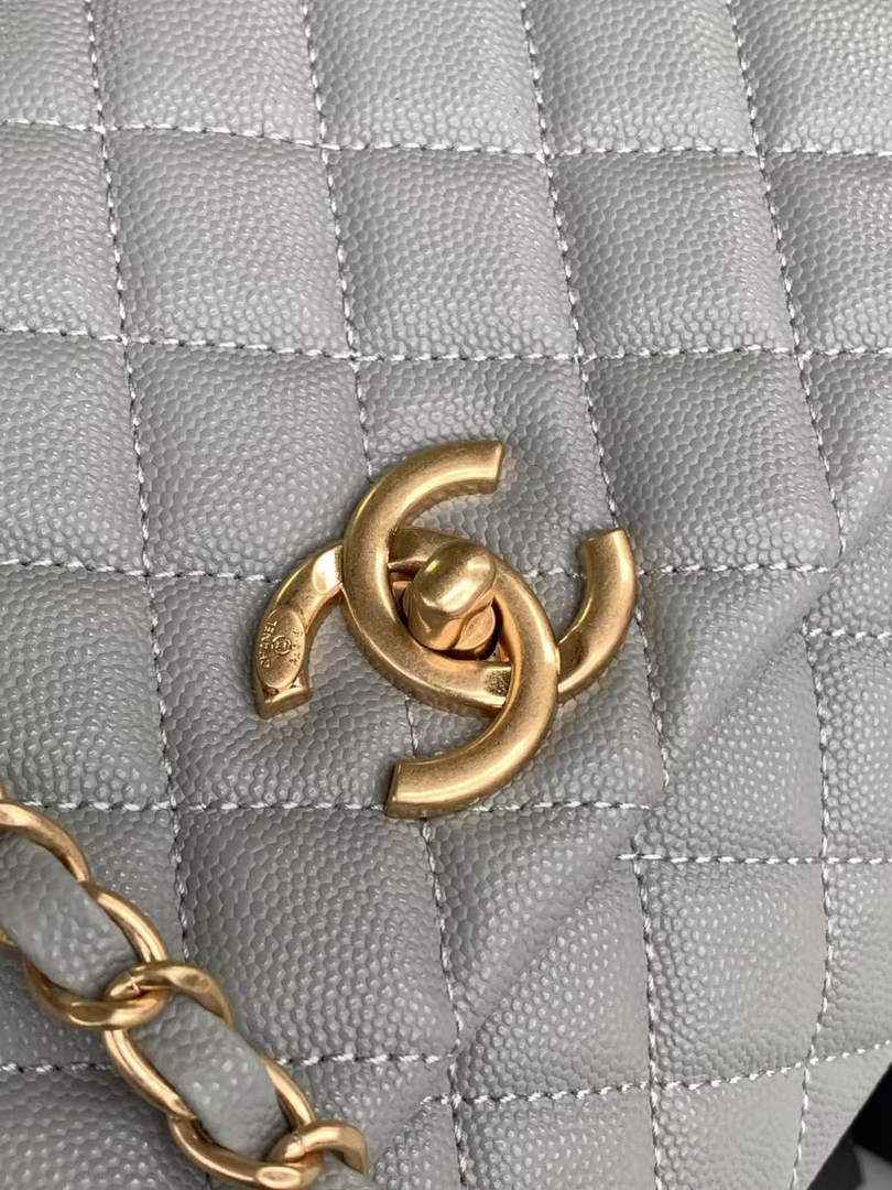 Chanel Large Flap bag with top handle A92991, Gray Red calfskin
