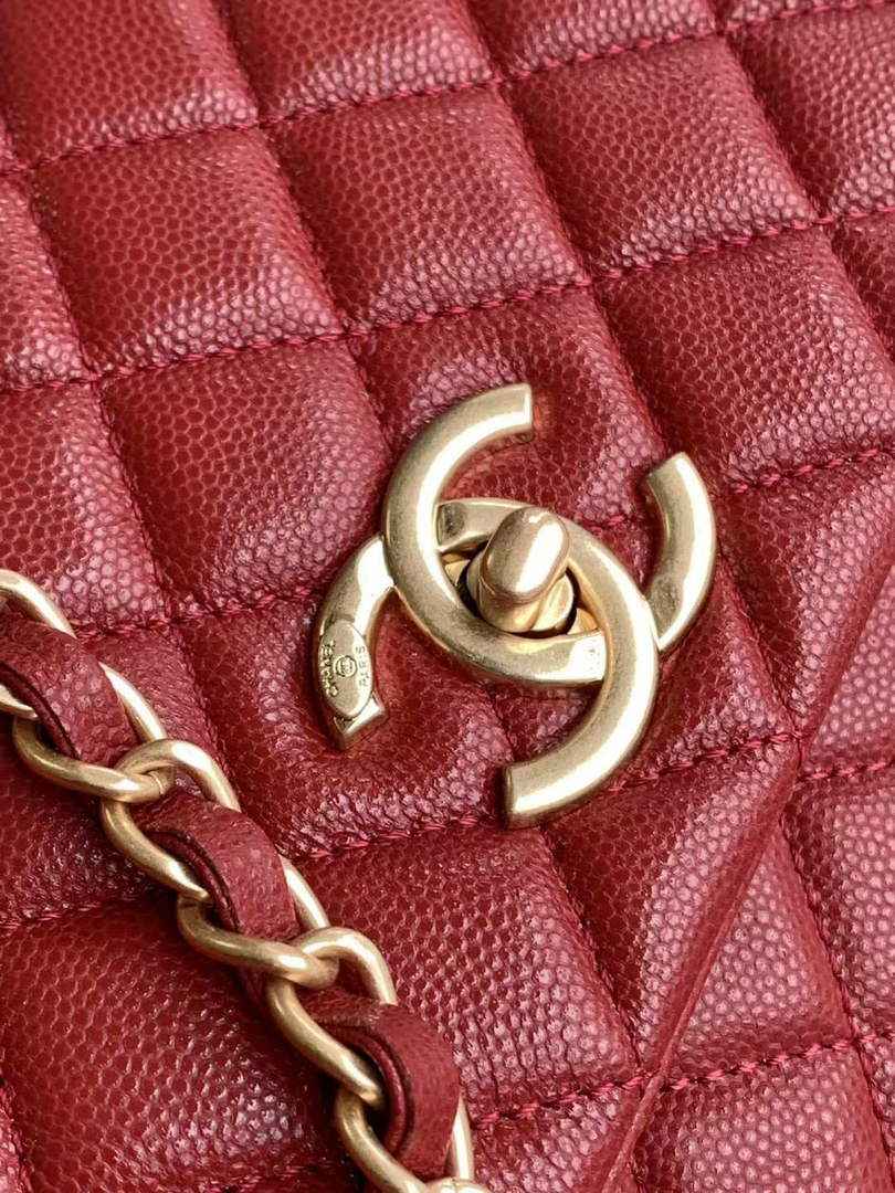 Chanel Large Flap bag with top handle A92991, Red calfskin