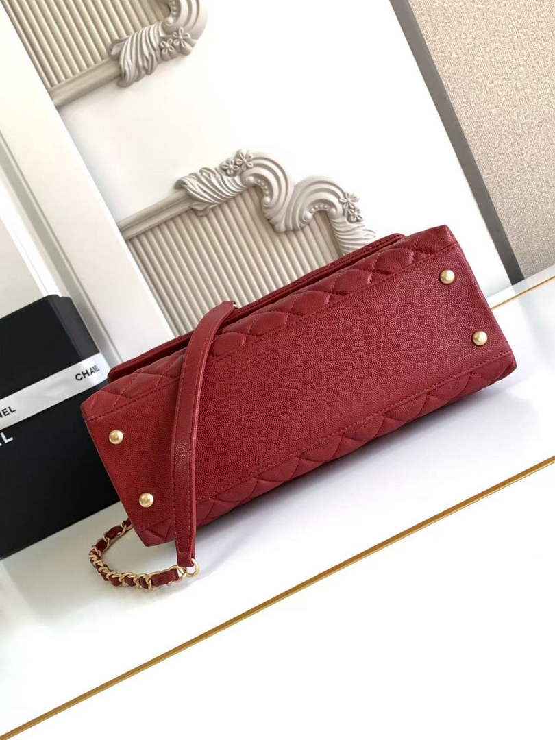 Chanel Large Flap bag with top handle A92991, Red calfskin