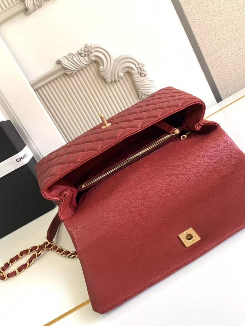 Chanel Large Flap bag with top handle A92991, Red calfskin